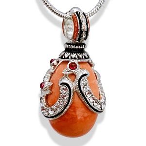 STERLING SILVER CORAL Faberge Victorian Egg Pendant Swarovski Crystals Garnets